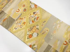 ヱ霞に鶴・菊桐模様織出し袋帯